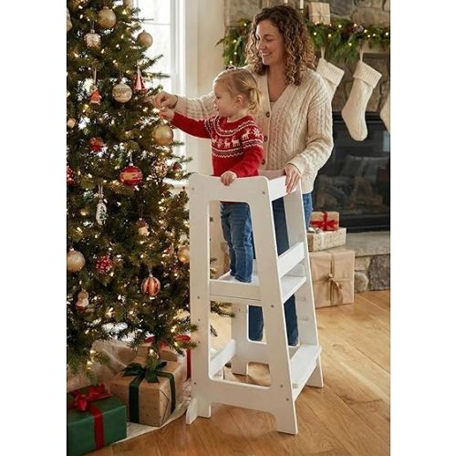 Stepup Baby Toddler Step Stool - Adjustable Height Kids Helper Step Stool, Durable, Non-Slip Platform for Bathroom Sink & Kitchen Counter, Toddler Tower for Exploration and Growth - White