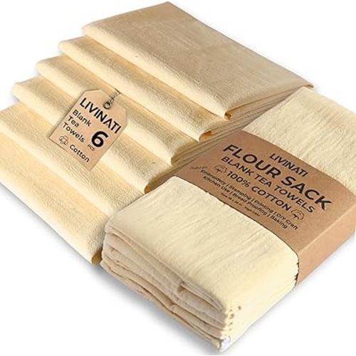 Natural - Blank Plain - 100% Cotton Tea Towels For Kitchen - For Crafting Embroidery Baking Sourdough Bread Proofing - 18"X28" - 6 Pack - Flour Sack Dish Towels - Heavy Weight Linen High Threadcount