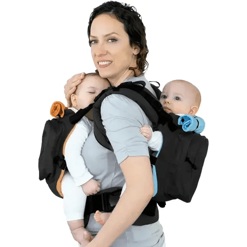 TwinGo Original Baby Carrier (Black, Blue & Orange) - Fully Adjustable Tandem Carrier and Separates into 2 Single Carriers for Men, Woman, Twins and Babies 10-45 lbs