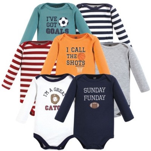 Hudson Baby Cotton Long-Sleeve Bodysuits, Sports Stripes, 3-6 Months
