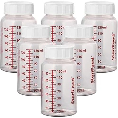 STERIFEED Reusable Breast Milk Bottles (6-Pack), Each Bottle (130 mls) in tamper evident bags | Hospital Quality with Locktight Caps, Baby Milk Bottle, Sterile Ready to use