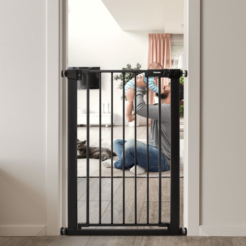 36" Tall Narrow Baby & Pet Gate - Fits 27-30 Inch Openings - Easy Walk Thru - Pressure/Hardware Mounted Safety Gate