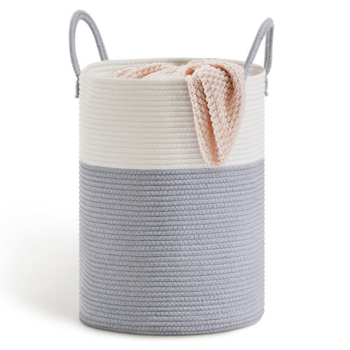 SOJERKI Cotton Woven Rope Laundry Hamper，Storage Basket for Blankets,Dirty Clothes,Toys,Plant Pot-Blue,100L