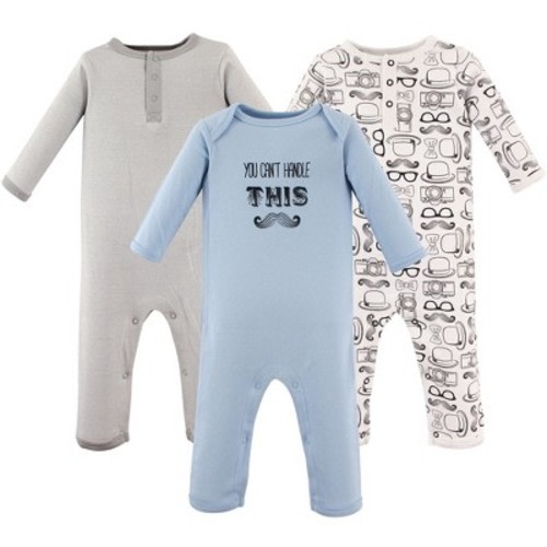 Hudson Baby Infant Boy Cotton Coveralls 3pk, Mustache, 3-6 Months