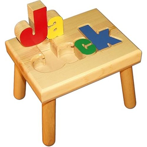 Damhorst Toys Personalized Wooden Child's Name Puzzle Stool Primary Colors