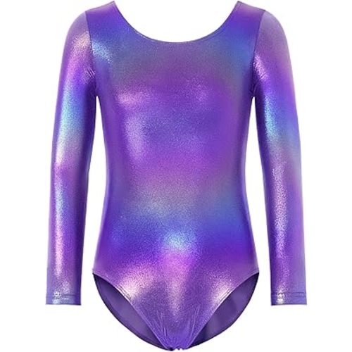 Gymnastics Leotard for Girls Long Sleeve Tumbling Outfit Sparkly Athletic Dance Bodysuit Size 2-12 Years Old