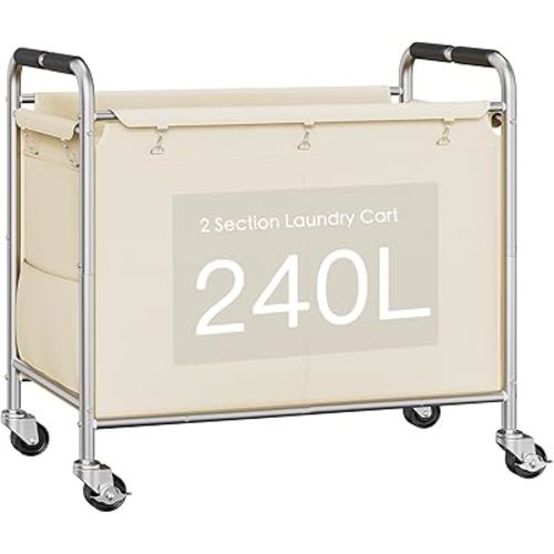 Laundry Basket with Wheels, Rolling Laundry Sorter Cart with Side pockets,63.4GAL(240L) Rolling Laundry Hamper with Removable Bag and Handle for Bedroom, Beige