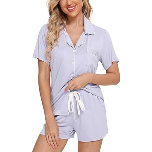Leikar Womens Button Down Pajama Sets Bride Pajamas Sets Sleepwear Shorts Lounge Set