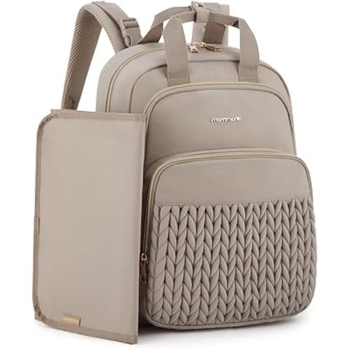 mommore Diaper Bag Backpack Large Baby Bag for Boys Girls Quilted Travel Diaper Backpack with Changing Pad, Stroller Straps