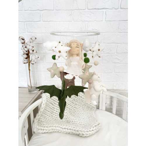 Elf Baby Girl Mobile for LOTR Themed Nursery Decor, Fantasy Elven Baby Room, Woodland Crib Mobile with Deer, Steed, Dragon, Baby Shower Gift