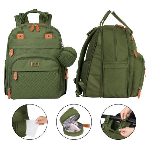 BabbleRoo Diaper Bag Backpack Stylish 40L Hands Free Baby Bag with Changing Pad, Stroller Straps & Water-Resistant, Forest Green, Extra Large