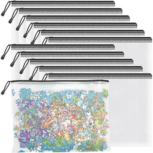 Umriox Mesh Zipper Pouch Puzzle Bags, 13.0x9.0 in (Black, 12 Packs), Letter Size A4 Size Zipper Bags for Office Supplies Travel Accessories