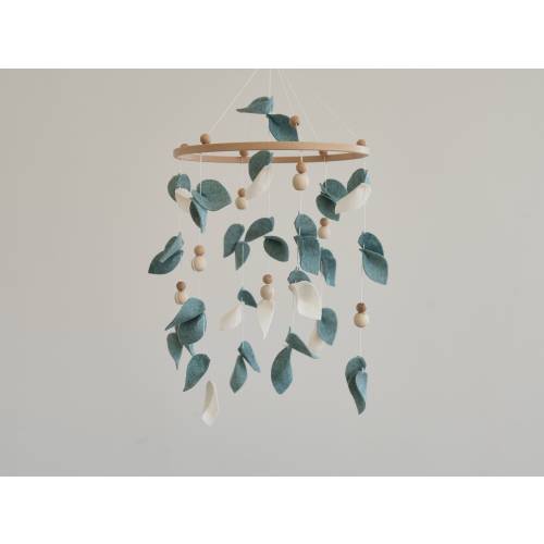 Forest baby crib mobile, Leaf baby mobile, Eucalyptus green floral nursery mobile, Neutral mobile, Hanging mobile, Baby shower gift