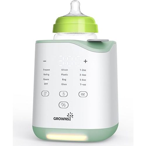 GROWNSY Bottle Warmer, Fast Baby Bottle Warmer for Breastmilk & Formula, LED Display Accurate Temperature Control, with Timer, Defrost, Keep, Night Light, Heat Baby Food for All Bottles (Green)