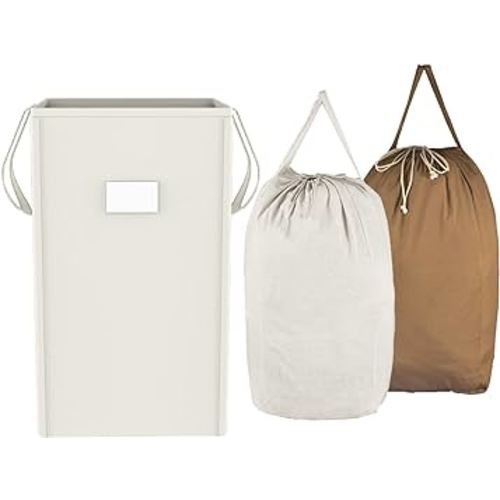 MCleanPin 210L Laundry Hamper Collapsible with 2 Washable Laundry Bags, Dirty Clothes Hamper,Laundry Basket with Handles Foldable Hamper Dorm Laundry Basket for College (Cream White)