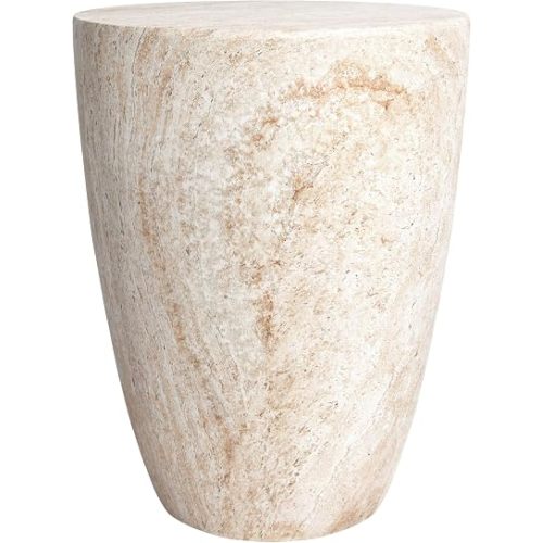 Empire Art Direct Tapered Travertine Stone Finish Italian Design MgO Side Accent Table, Living Room, Bedroom & Office, 14.5"x14.5"x18.3"