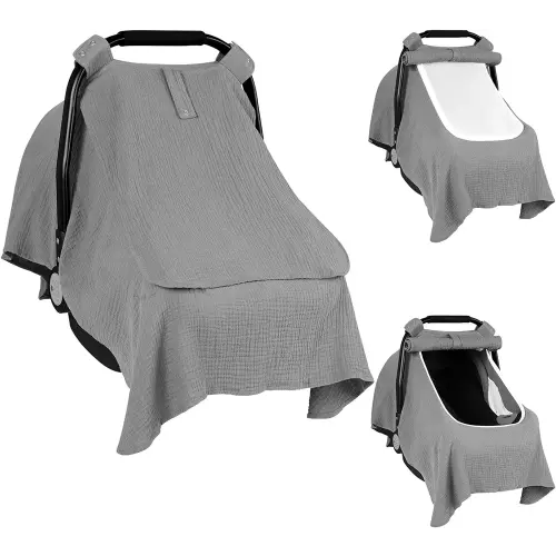 Yoofoss Muslin Car Seat Cover for Babies, 100% Cotton Carseat Canopy with Breathable Window, Universal Fit Infant Car Seat Covers, Multi-use Baby Carseat Covers for Boys and Girls