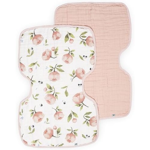Little Unicorn 100% Certified Natural Organic Cotton Burp Cloth 2 Pack | Ultra-Absorbent & Soft Muslin Fabric | Larger Size & Ergonomic Design (Watercolor Floret + Rosie)