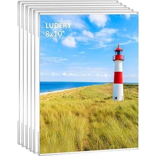 8x10 Acrylic Picture Frames,Set of 6 Clear Photo Frame for Wall,Clear Frameless picture Frames 8 x 10,Floating Hanging Picture Frames 8 x 10 for Home, School, Office