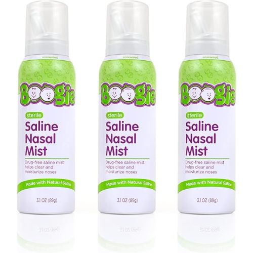 Boogie Baby Saline Nasal Spray Mist, Allergy Relief, Nasal Decongestant, FSA/HSA Eligible, Made with Natural Saline, Unscented, 3.1 Ounce (Pack of 3)