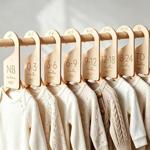 Wooden Double-Sided Baby Closet Dividers for Baby Clothes Organizer, 0-24M