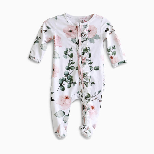Caden Lane Ruffle Zipper Footie - Millie's Dusty Rose Floral, Newborn