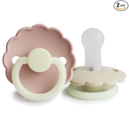 FRIGG Daisy Night SilkySoft Silicone Baby Pacifier | Made in Denmark | BPA-Free (Blush/Cream, 6-18 Months)
