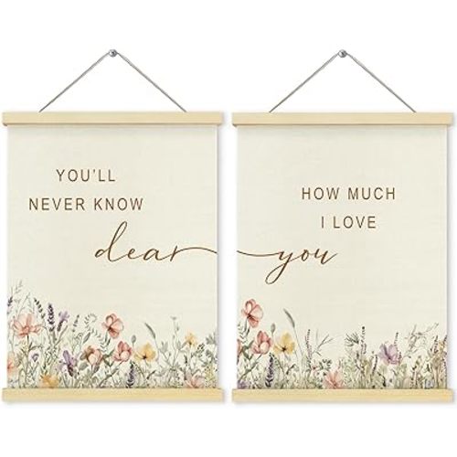 Shrago Wildflower Nursery Wall Art, Boho Nursery Decor for Girl, Boho Floral Poster Hanger Frame for Toddler Kids Girls Bedroom Nursery Playroom Wall Decor, 12x16 Inch Set of 2