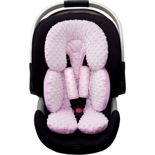 Pro Goleem Infant Car Seat Head Neck Body Support, Ultra-Soft Minky and Microfiber Car Seat Strap Pads, Perfect for Stroller, 2-in-1 Reversible, Girls, Pink