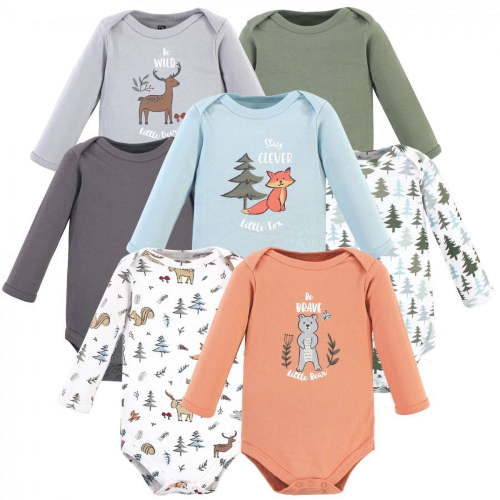 Hudson Baby, Cotton Long-Sleeve Bodysuits, 7pk, Newborn-24 Months