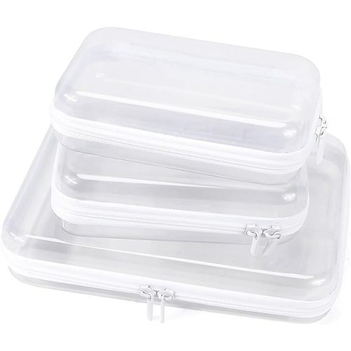 Clear Hard Shell Zipper Case Clear Zipper Pouches, Travel Toiletry Bag & Waterproof Makeup Organizer, Diaper bag, Plastic Pouch for Office Home Storage, White 3 Pack, LSS
