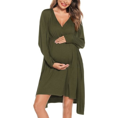 SWOMOG Women Maternity Nursing Gown and Robe Set 3 in 1 Labor Delivery Nursing Nightgown for Breastfeeding Hospital Bathrobe