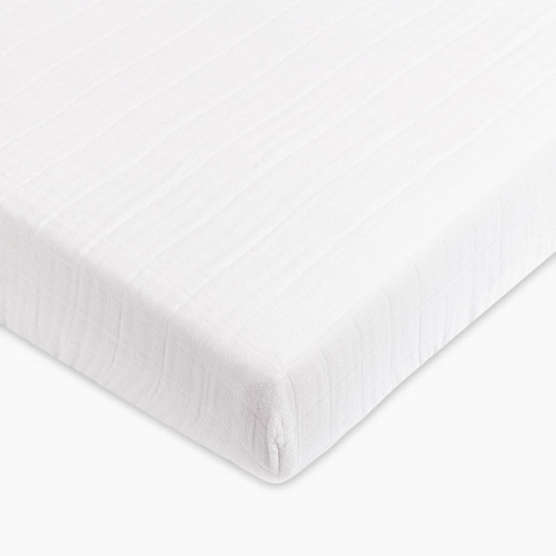 babyletto Mini Crib Sheet in GOTS Certified Organic Muslin Cotton - White