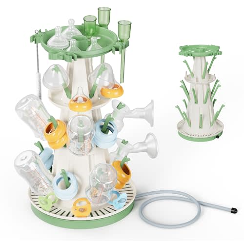 TAZENI Baby Bottle Drying Rack with Drain Hose, 3-Tier Baby Bottle Rack Dryer for Infant Feeding Accessories, Large Capacity Rack Dryer, Stable Modular Design, Fast Drying Space Saving Organizer