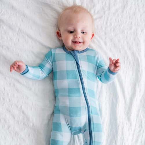 Baby Bamboo Pajamas w/ DreamCuffs®, Blue Gingham - Dreamland Baby | Maisonette