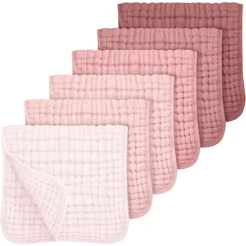 Looxii Muslin Burp Cloths 100% Cotton Muslin Cloths Large 20''x10'' Extra Soft and Absorbent 6 Pack Baby Burping Cloth for Boys and Girls Gradient Pink