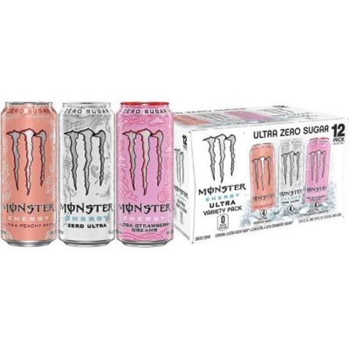 Monster Ultra Variety Pack Including Zero Ultra/peachy Keen/strawberry Dreams, Energy Drink - 12pk/16 Fl Oz Cans