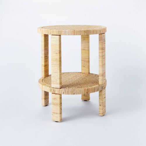 Costa Mesa Round Rattan Wrapped Accent Table Tan - Threshold™ Designed With Studio Mcgee: Bohemian, Wood Frame