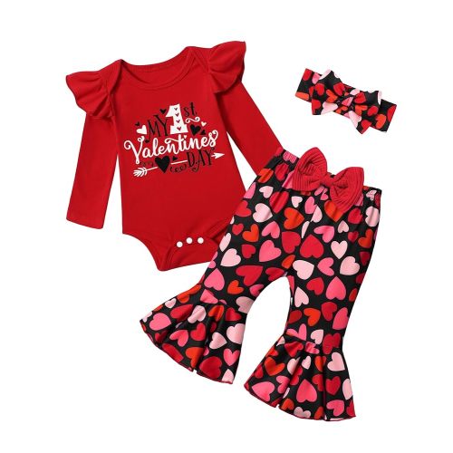 Baby Girl Clothes,4pcs Infant Newborn Girl Outfits Ruffle Romper Baby Bell Bottoms Headband Bandana Clothes Sets Gifts
