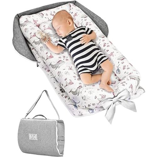 Baby Lounger, Portable Light Folding Baby Lounger 0-24 Months for Travel, Soft and Comfortable Baby Lounger for Newborn, Infant Nest Sleeper Used Indoors and Outdoor(Whale)