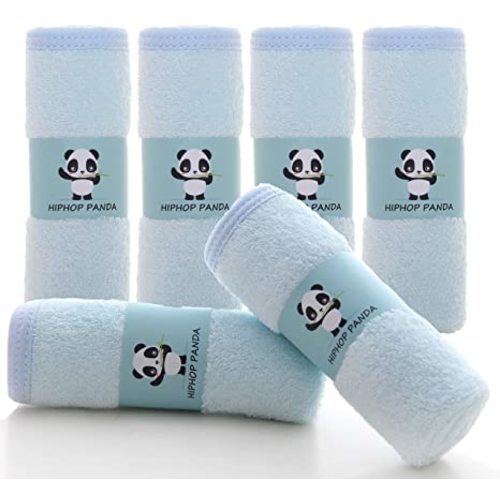 HIPHOP PANDA Baby Washcloths, Rayon Made from Bamboo - 2 Layer Ultra Soft Absorbent Newborn Bath Face Towel - Reusable Baby Wipes for Delicate Skin - Blue, 6 Pack