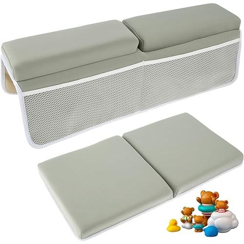 ZLHETWT 2Pcs Baby Bath Kneeler and Elbow Rest Pad Set with 4 Organizer Pockets, Bathtub Kneeling Pad for Toddler, Baby Accessories for Bath, Relieve Your Knees and Elbows