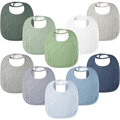 100% Cotton Muslin Baby Bibs 10-Pack Baby Drool Bibs for Unisex Baby Toddlers Infant Newborns Drooling and Teething
