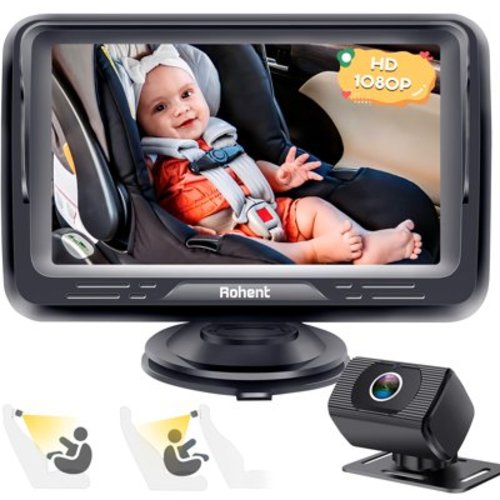 Rohent Baby Car Camera HD 1080P - Rear-Facing Infant Monitor with Night Vision Car Camera for Baby 150° Wide-Angle Lens Anti-Glare Screen Easy Install 360° Adjustable Display