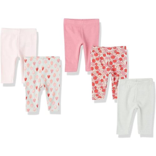 Amazon Essentials Baby Girls' Leggings, Pack of 5 - Light Pink/Mint Green Berry/Pink/Floral/Stripe - 3-6 Months