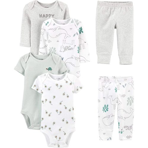 Simple Joys by Carter's Unisex Babies' 6-Piece Bodysuits (Short and Long Sleeve) and Pants Set