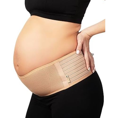 AZMED Maternity Belly Band for Pregnant Women - Pregnancy Must Haves Belly Support Band for Abdomen, Pelvic, Waist, Back - All Stages of Pregnancy & Postpartum Belly Band (Beige) - Pregnant Mom Gifts
