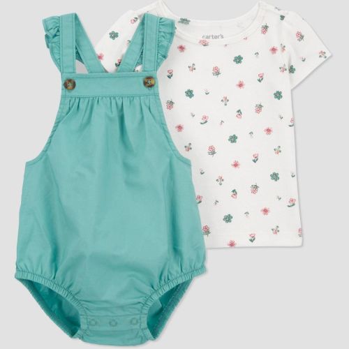 Carter's Just One You® Baby Girls' Floral Bubble Overalls - Green, Size: Newborn