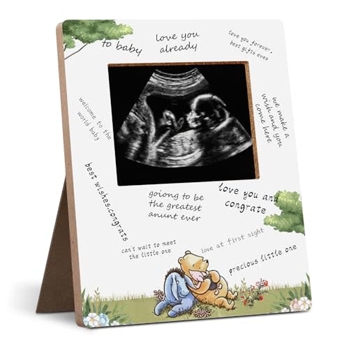 Hatzelou Baby Shower Sign Picture Frame, Winnie Baby Sonogram Picture Frame, Classic Pooh Baby Shower Signed Message Photo Frame, Baby Shower Gender Reveal Gifts 4.3 * 5.3 IN Photos