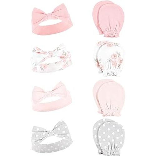 Hudson Baby Baby Girls' Cotton Headband and Scratch Mitten Set